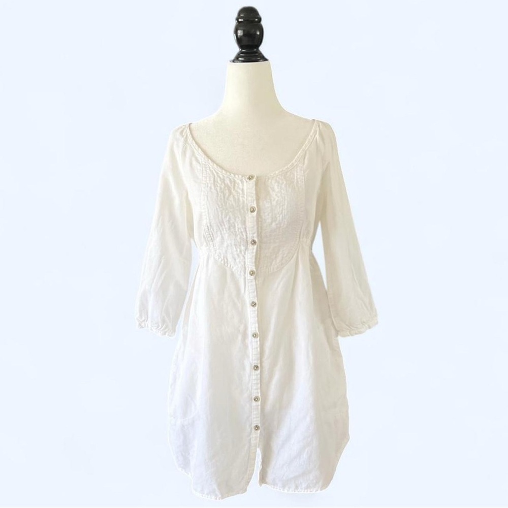 Mango White Cotton Button Up Midi Dress Cottagecore Minimalist Size M